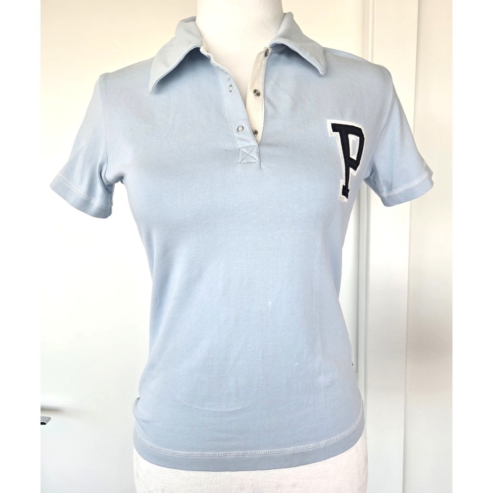 Vintage Peak Performance Polo Shirt Baby Blue Logo Metal Button Collar Y2K Cropp